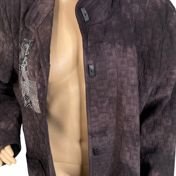 Focus Casual Brown Textured Tie Dye Patch Applique Lagenlook Jacket SZ L - Picture 10 of 10